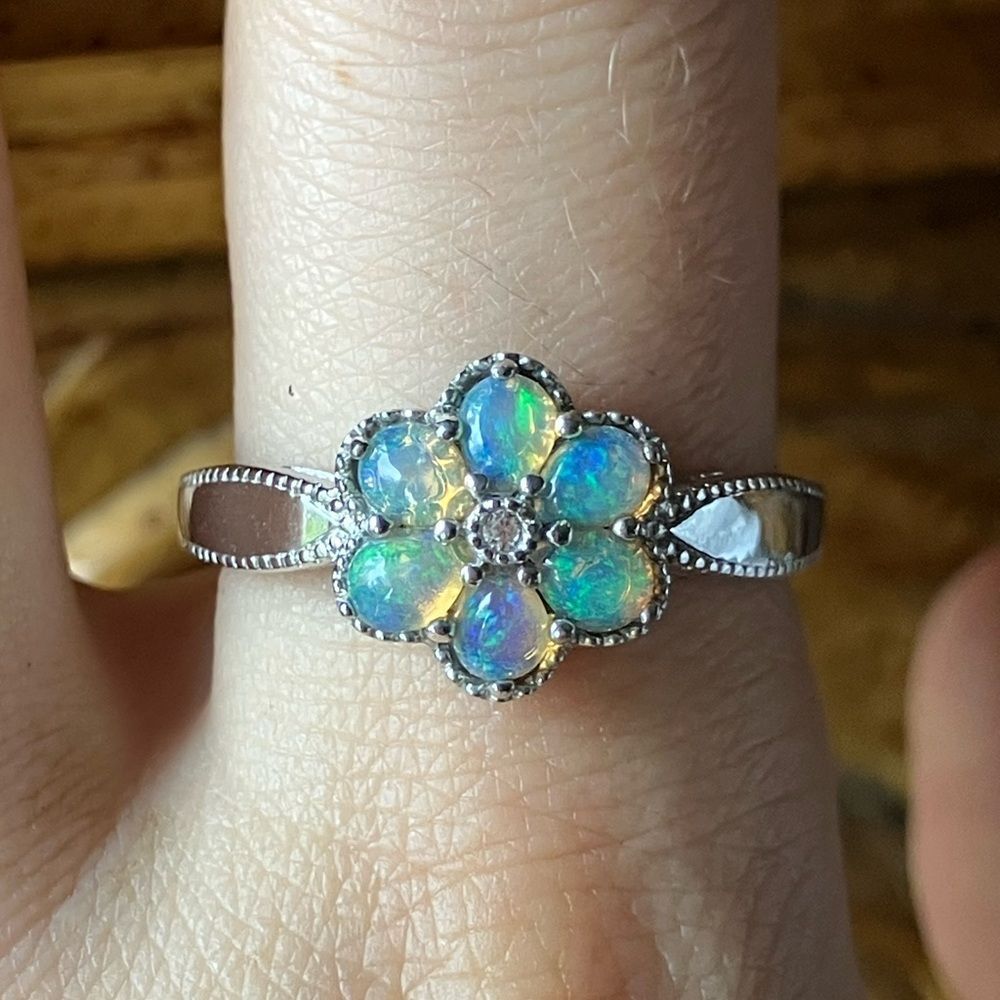Natural Ethiopian Opal Sterling Silver Ring Size 10